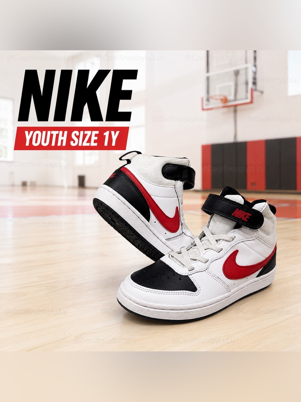 Nike White Black & Red High-Top Youth Sneakers Size 1Y